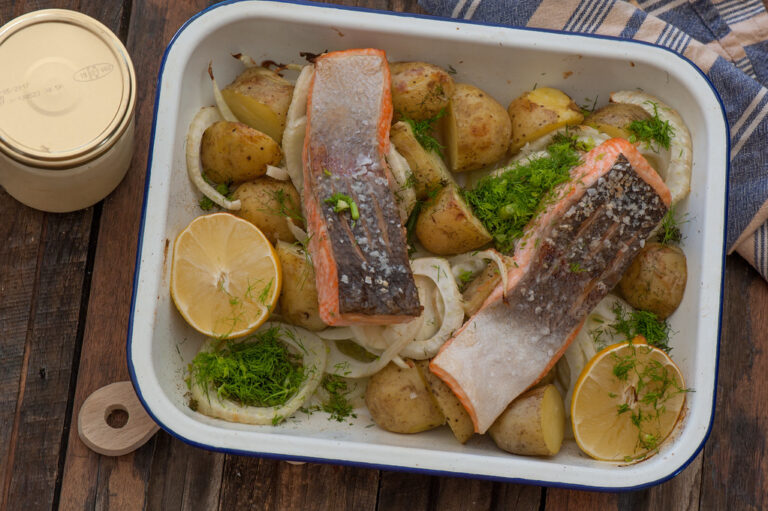 Sheet-Pan Salmon with Lemon Potatoes